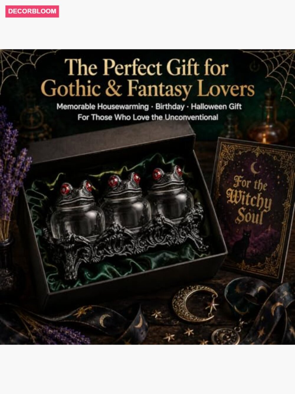 Gothic Spice Jars Set with Frog Lids & Stand - Picture 7 of 7